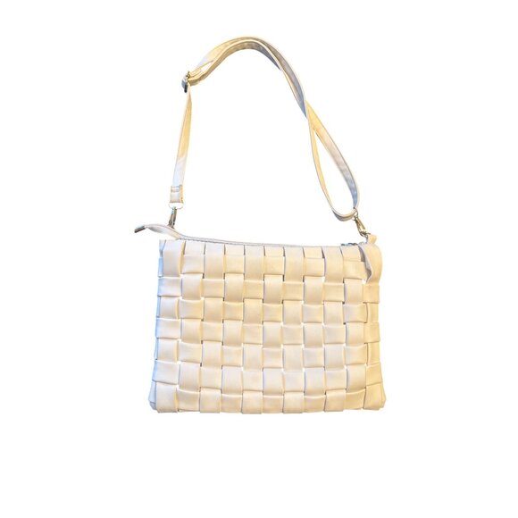 Anthropologie Woven White Shoulder Bag With Adjustable Strap & Zipper Closure - Picture 1 of 5